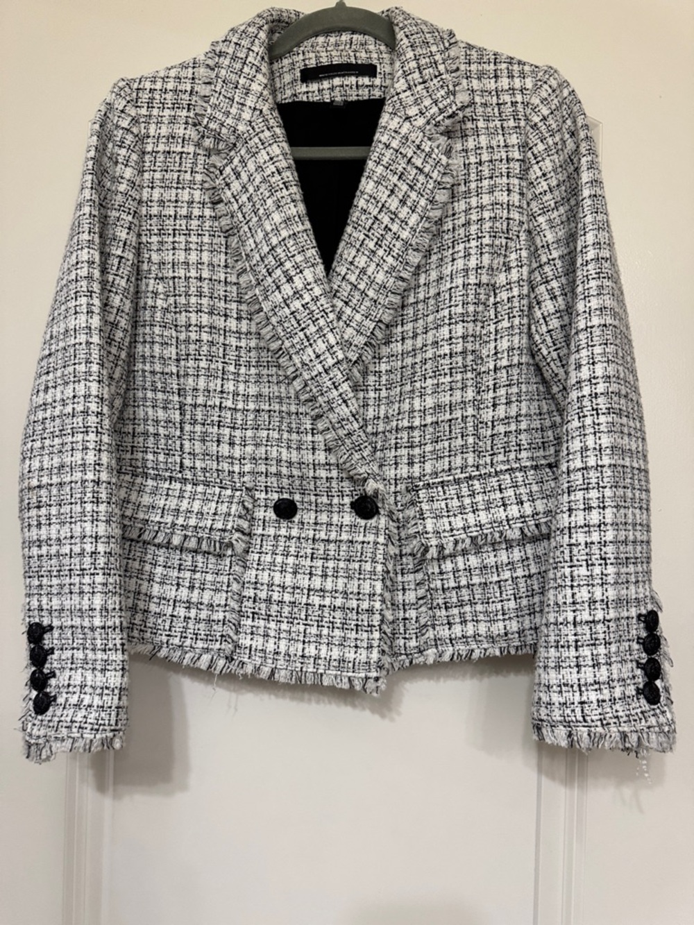 White House Black Market Black and White Tweed Double-Breasted Blazer